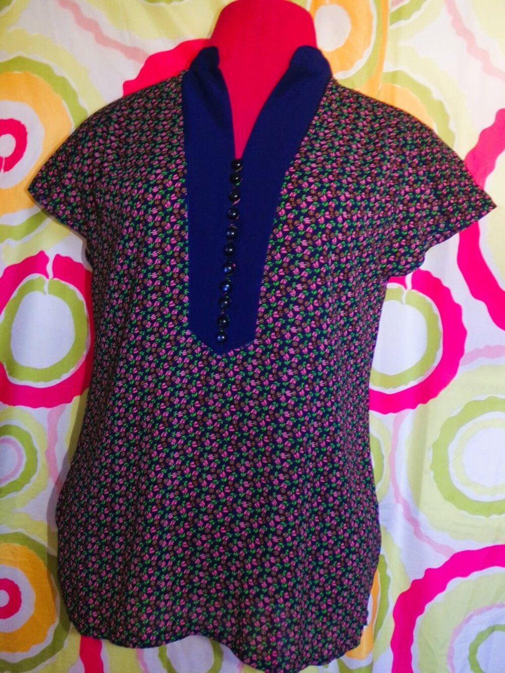 Semi-Sheer Navy Feather Top Sz M/L